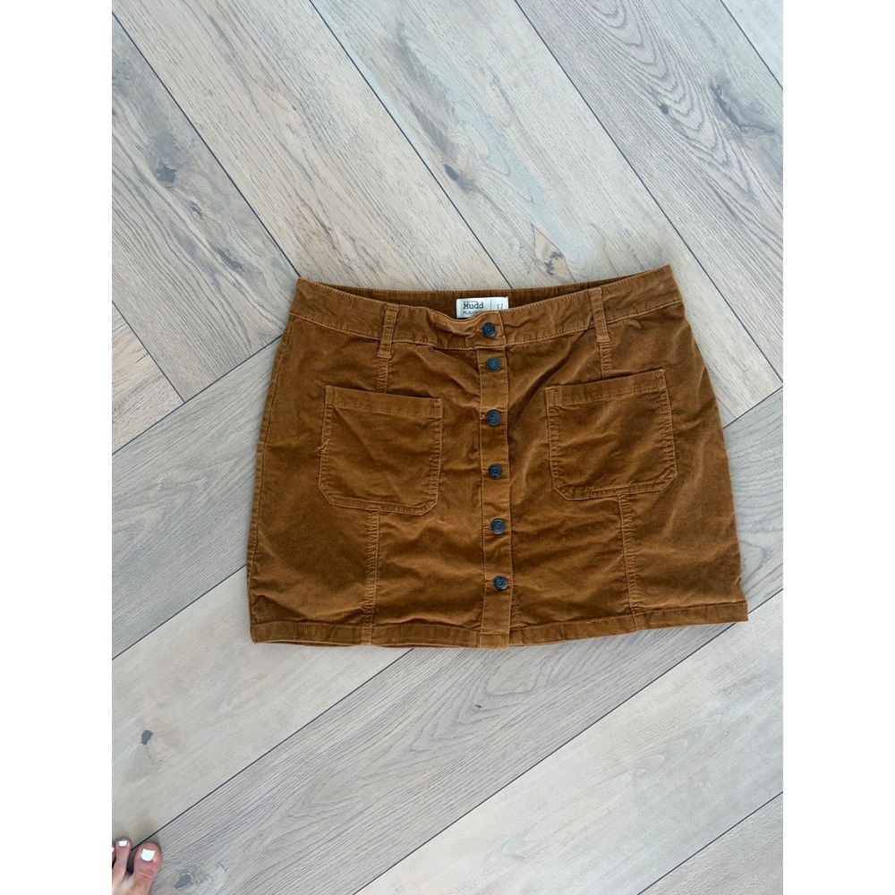 Mudd FLX Stretch Corduroy Mini Skirt Brown Button Front Pocket Womens 17